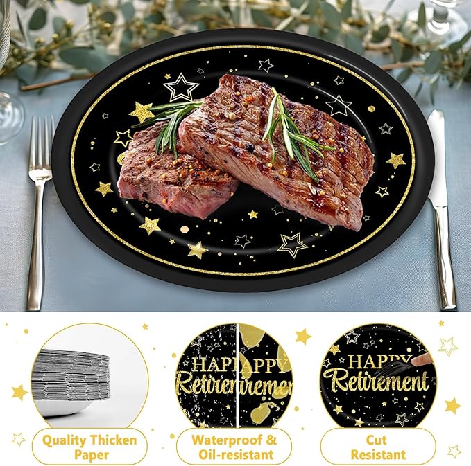 50Pcs Happy Retirement Party Oval Plates 11 Inch Large Retirement