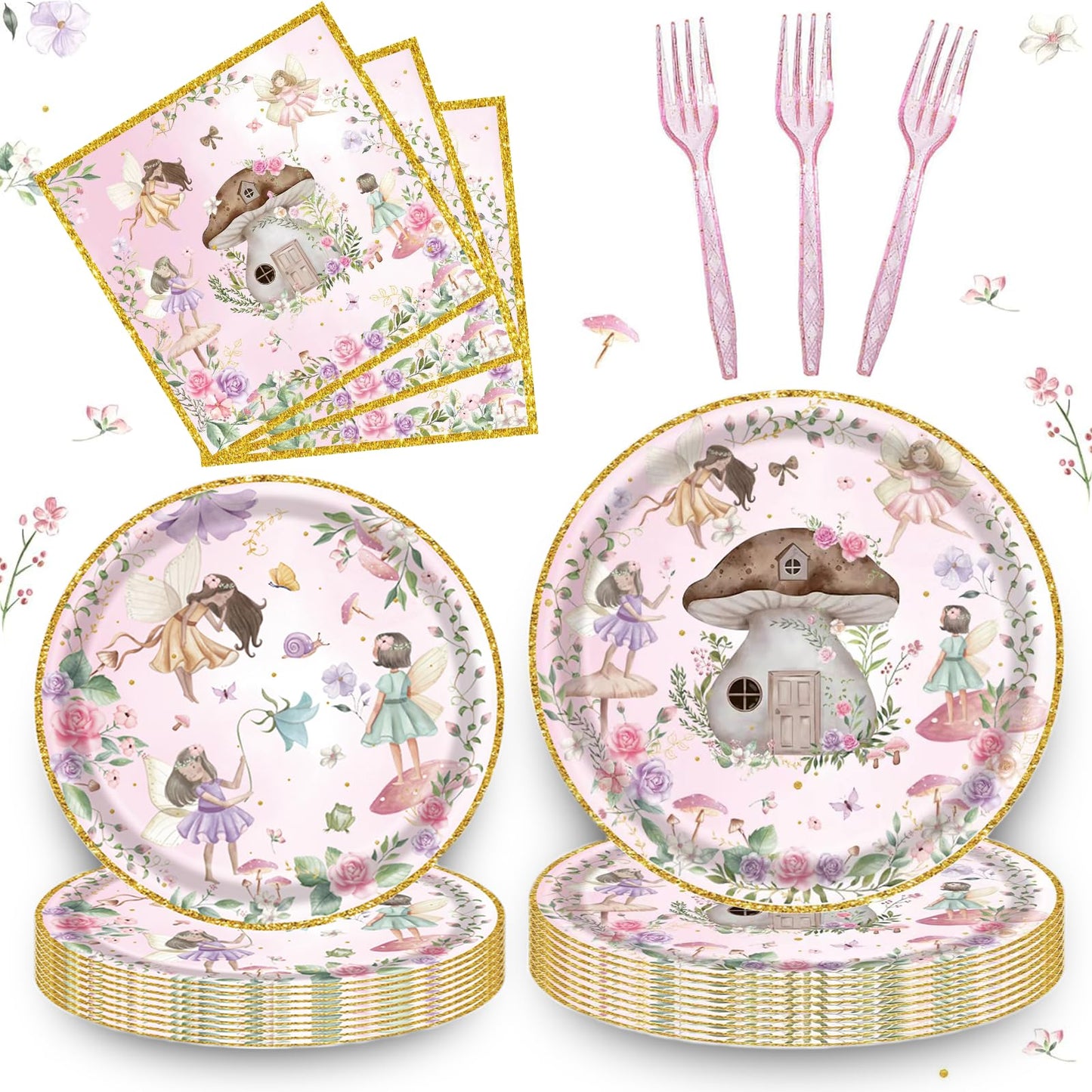 192 Pcs Fairy Party Tableware Set (Serves 48 Guests), Plates, Napkins