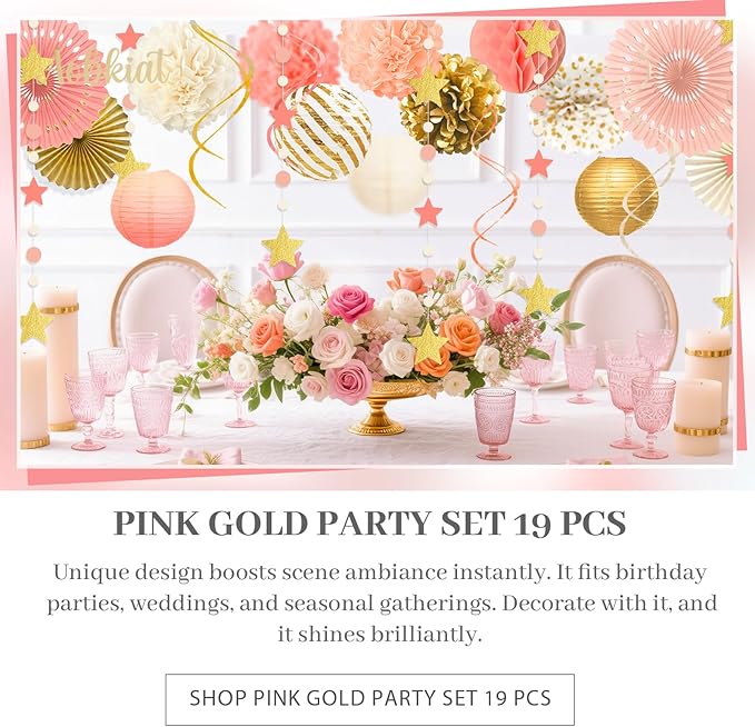 AOBKIAT Pink Gold Party Decorations Kit-Tissue Paper Pom