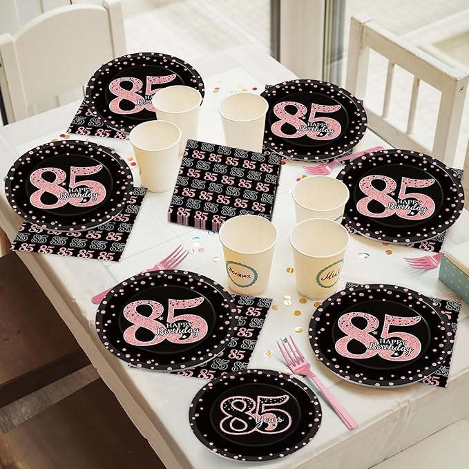 96 Pieces 85th Birthday Party Plates Rose Gold Cheers to 85 Years