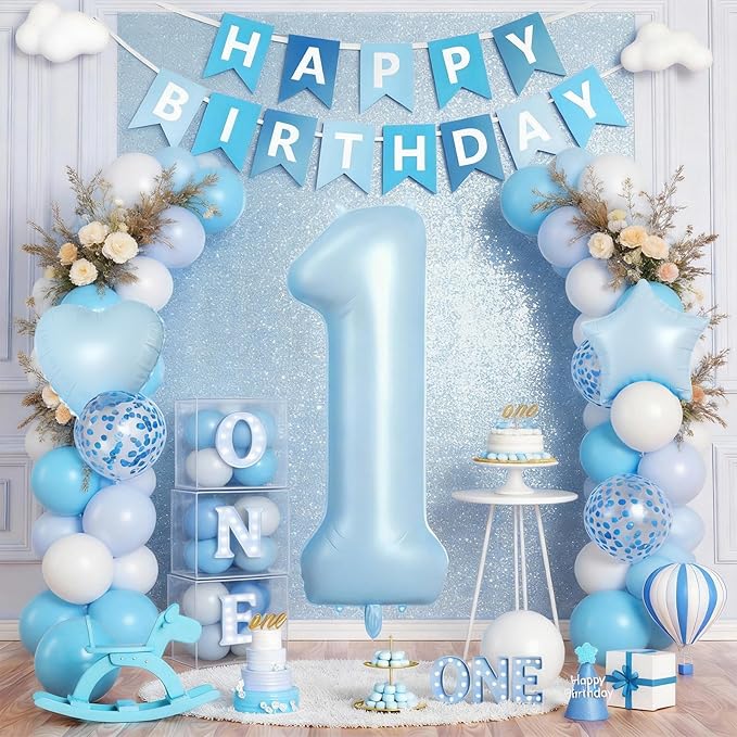 1st Birthday Decorations for Boys, 40 Inch Light Blue Number 1
