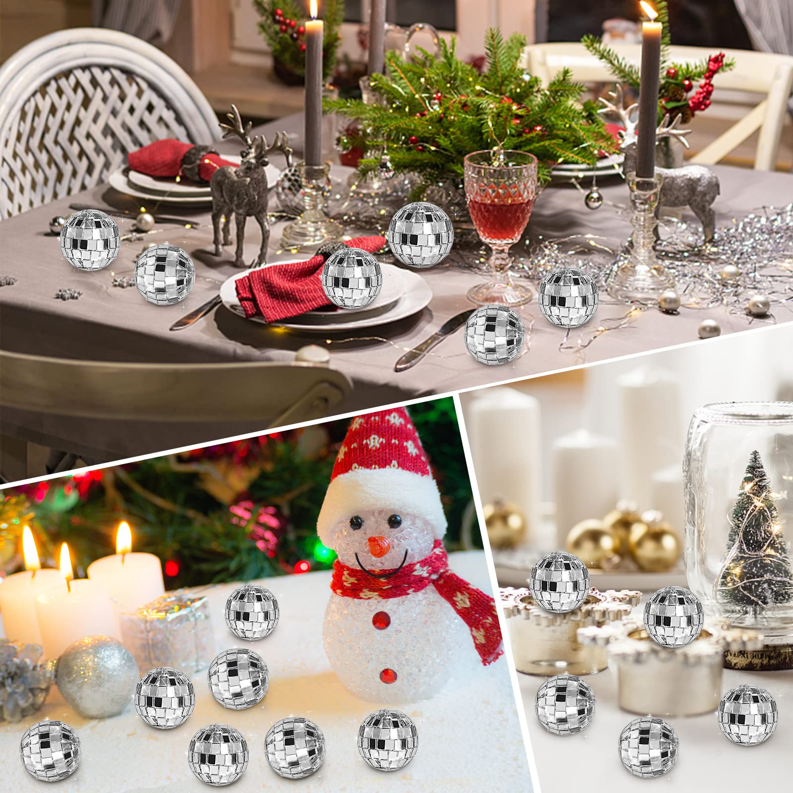 Newmemo Mini Disco Ball Cake Topper 20Pcs Hanging Mirror Disco Balls