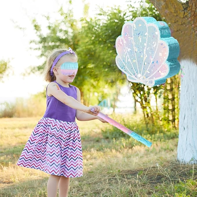 Mermaid Tail Piñata Ocean Supplies Pull String Seashell Fish