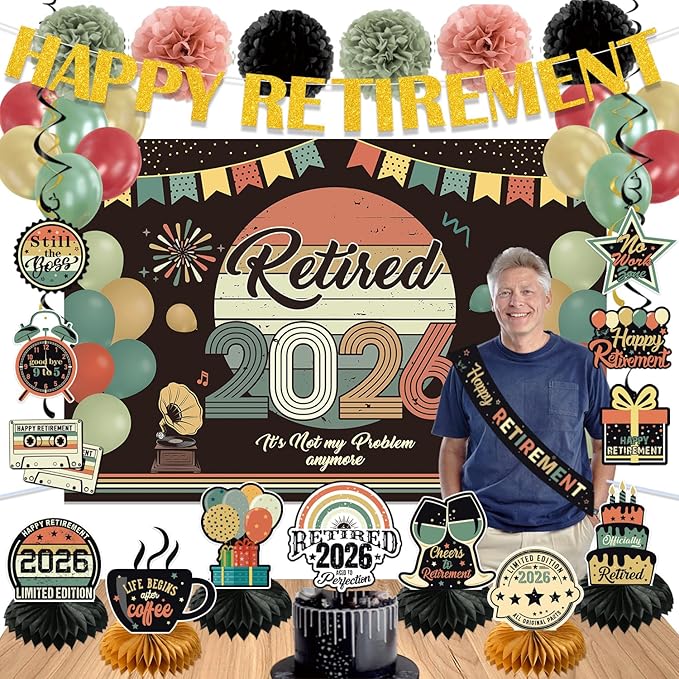 43Pcs Retirement Party Decorations for Men Women PRE STRUNG Vintage