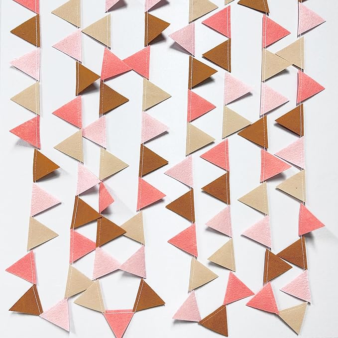Boho Party Decorations Brown Blush Pink Felt Hanging Triangle Mini