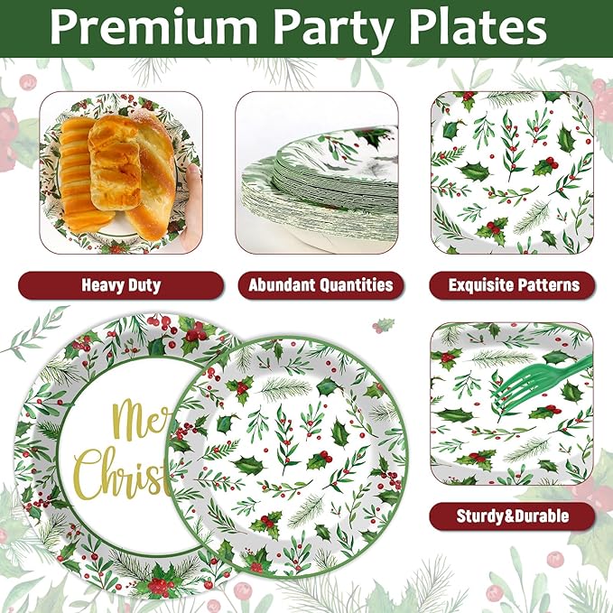 96PCS Christmas Paper Plates and Napkins Set Christmas Party