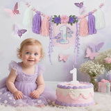 Handmade Butterfly Wildflower 1st Birthday High Chair Banner Purple