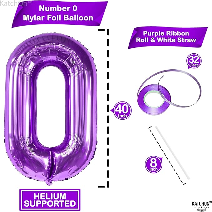 Giant, Purple 0 Number Balloons - 40 Inch | Pair 0 Digit Balloon to