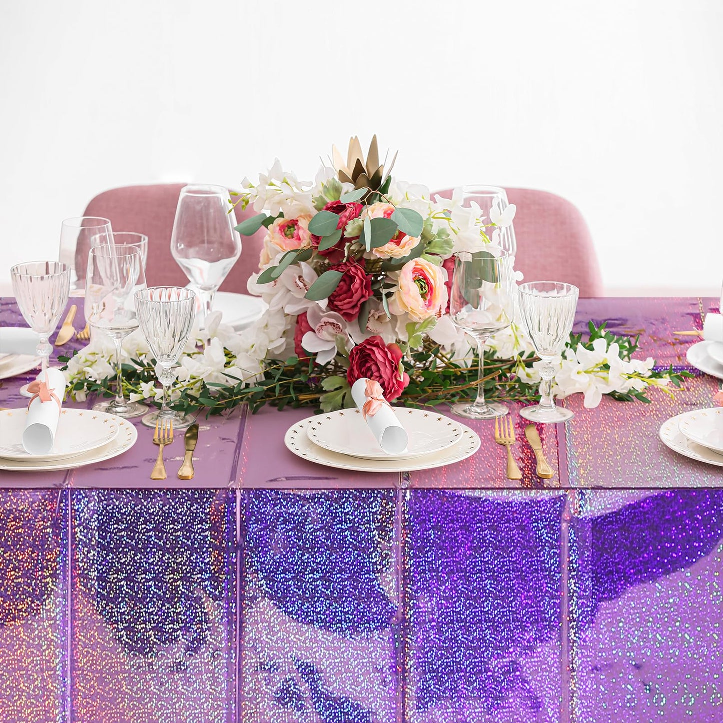8 Pack Iridescent Light Purple Plastic Tablecloths Shiny Disposable