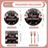96 Pcs Rose Gold Birthday Decorations for Women Pink and Black