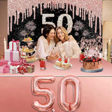 50th Birthday Decorations for Her with Banner Rose Gold Tablecloth