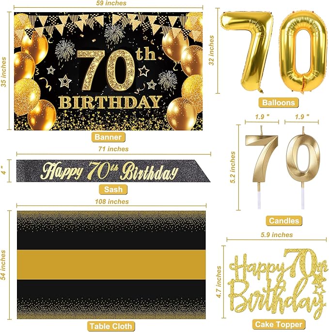 70th Birthday Decorations Men Women with 70th Birthday Banner Black