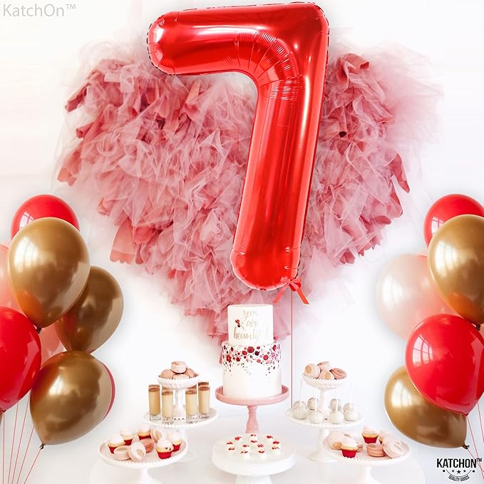 KatchOn, Giant Red Number 7 Balloon - 40 Inch | 7th Birthday Balloon