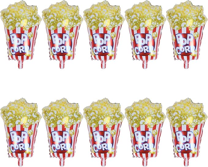 Popcorn Party Balloons 10pcs Reusable Aluminum Foil Movie Theme