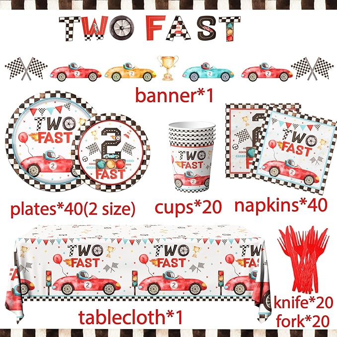 Two Fast Birthday Party Supplies 142pcs Race Car 2nd Birthday