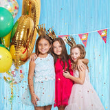 Macaron Light Blue Metallic Tinsel Foil Fringe Curtains, 2 Pack