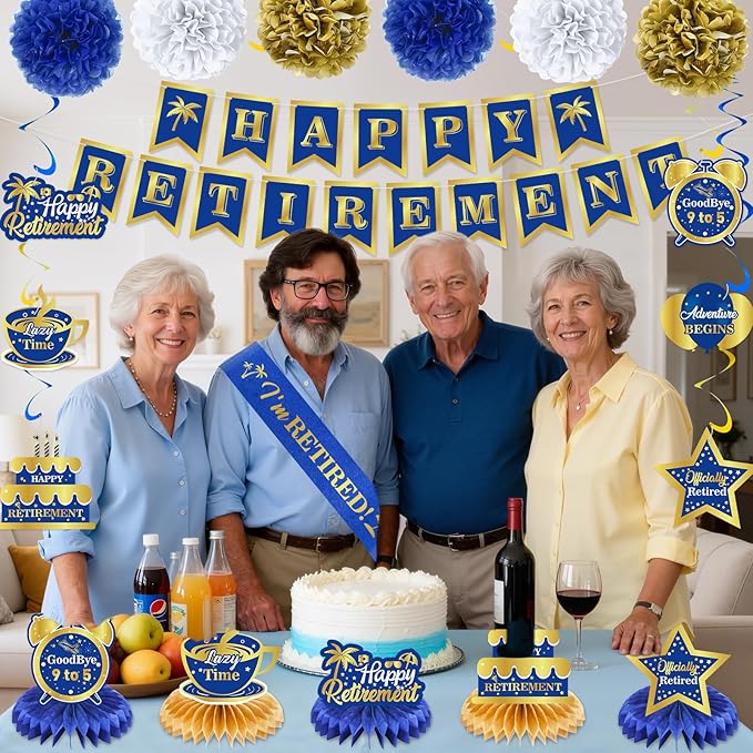 20pcs Retirement Party Decorations for Men Women Blue Gold Happy
