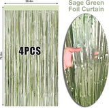 4 Packs Sage Green Foil Fringe Curtain, Light Green Glitter Metallic