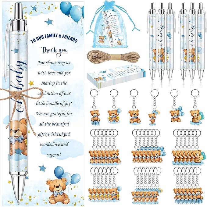 145 Pieces Baby Shower Favors for Guest Blue Teddy Bear Ballpoint