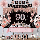 90th Birthday Decorations for Women 33pcs 90th Crown and Sash Black