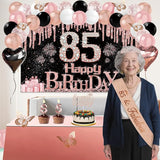 85th Birthday Decorations for Women 49pcs Black Rose Gold Black