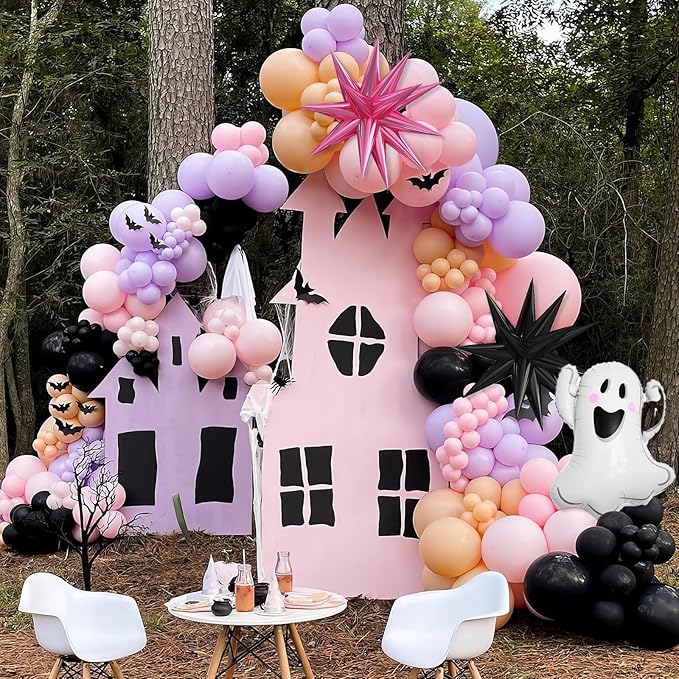 Pastel Halloween Balloon Arch Kit Purple Pink Orange Black Balloons