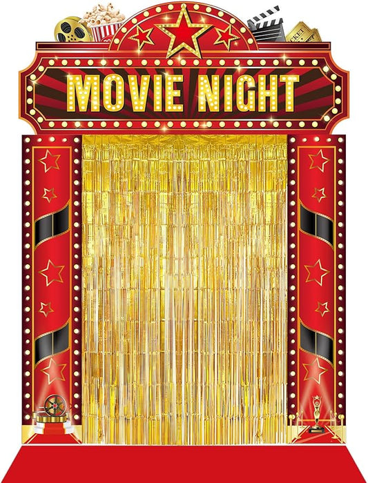 Movie Night Porch Banner Movie Themed Party Decorations Gold Foil