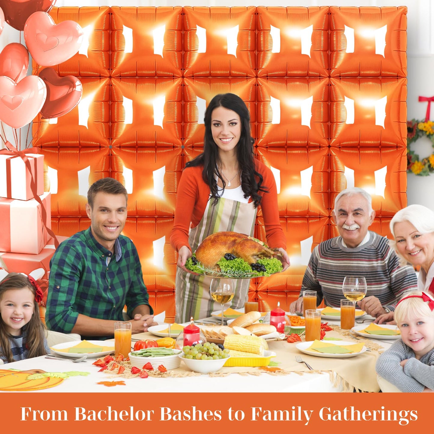 Orange Square Foil Balloons 25 Pcs Metallic Orange Balloons Wall