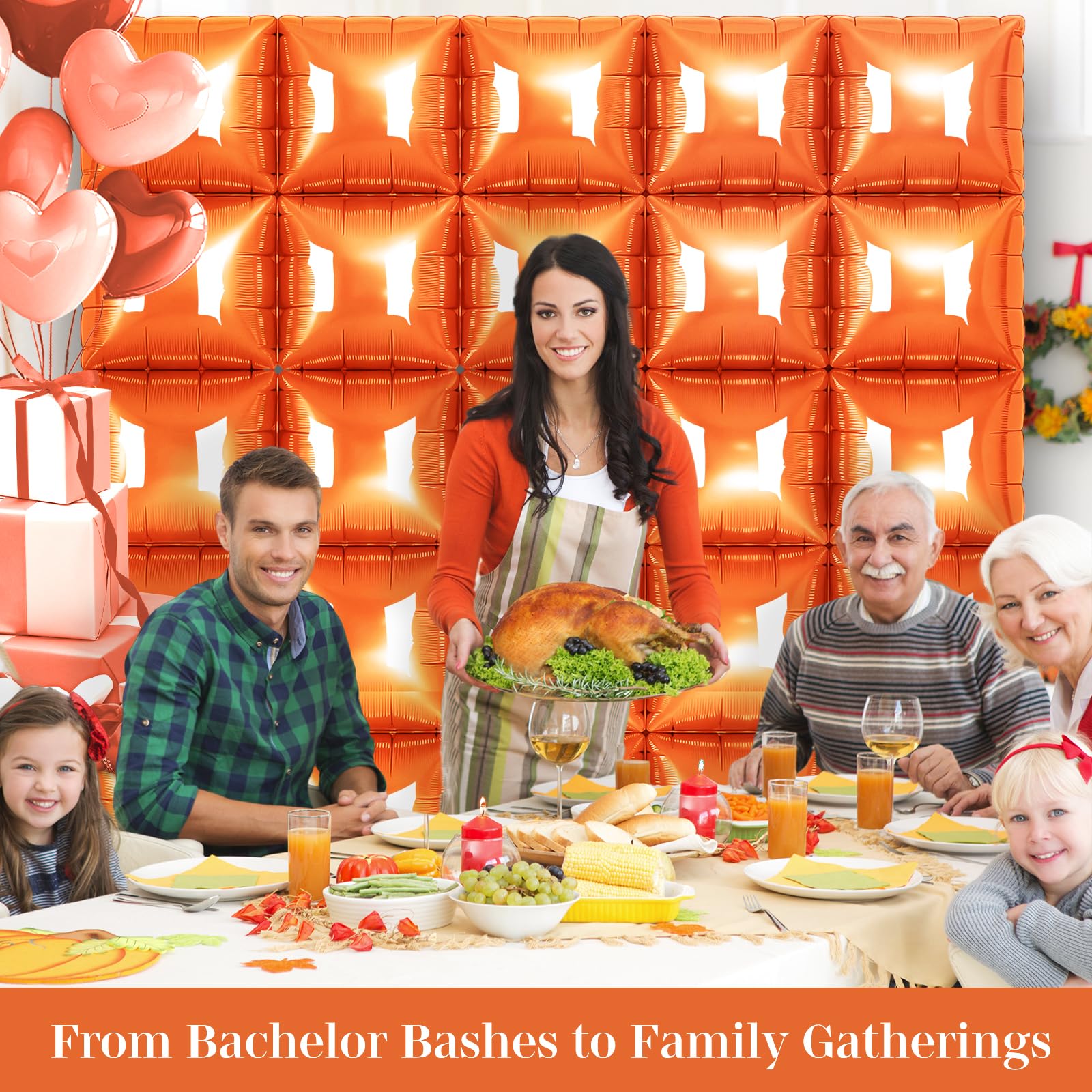 Orange Square Foil Balloons 25 Pcs Metallic Orange Balloons Wall