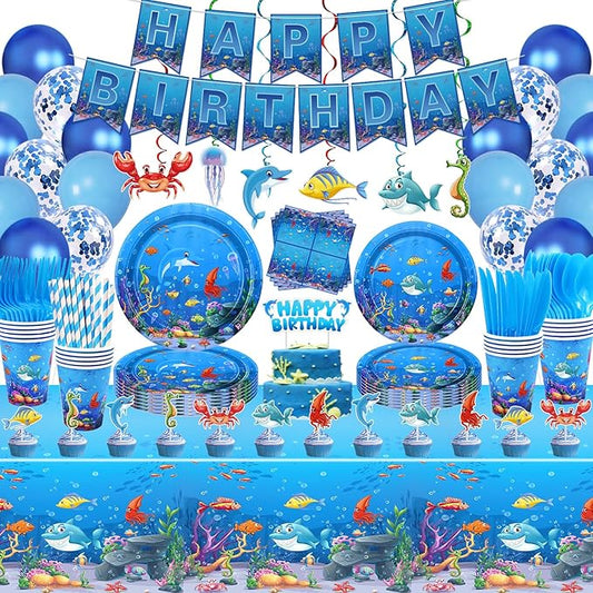 246 Pack Under the Sea Party Supplies Ocean Sea Party Tableware Set