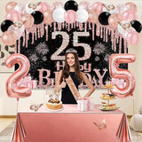 25th Birthday Decorations for Women 49pcs Black Rose Gold Black