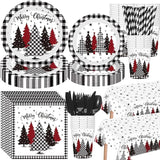 452 Pcs Christmas Tree Party Supplies for 50, Black Buffalo Plaid