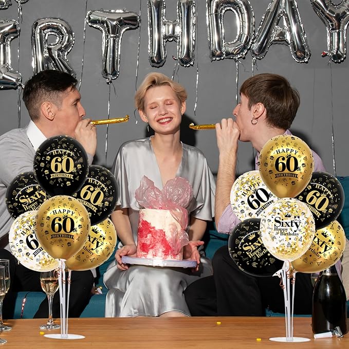4 Set Black Gold Balloon Stand Kit for Birthday Decorations for 60th