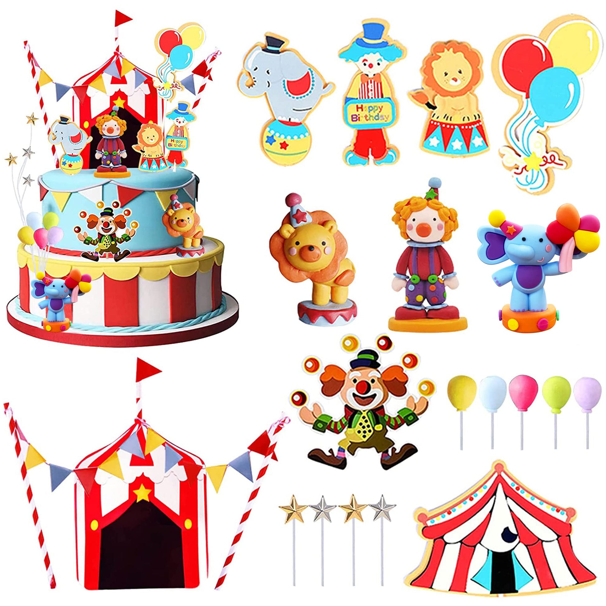 Circus Cake Toppers Carnival Cupcake Toppers Circus Birthday Cake