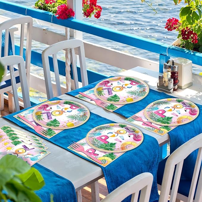 96Pcs Pink Pool Party Plates and Napkins Summer Beach Birthday Party