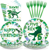 96 Pcs Dinosaur 5th Birthday Decorations Five Rex Plates and Napkins