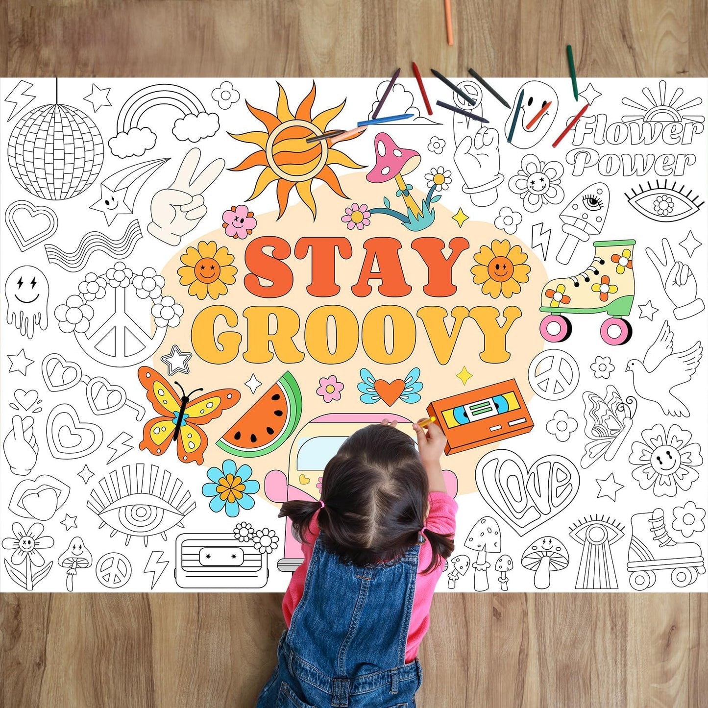 Giant Coloring Poster for Kids Groovy Themed Activity Large Big Boho