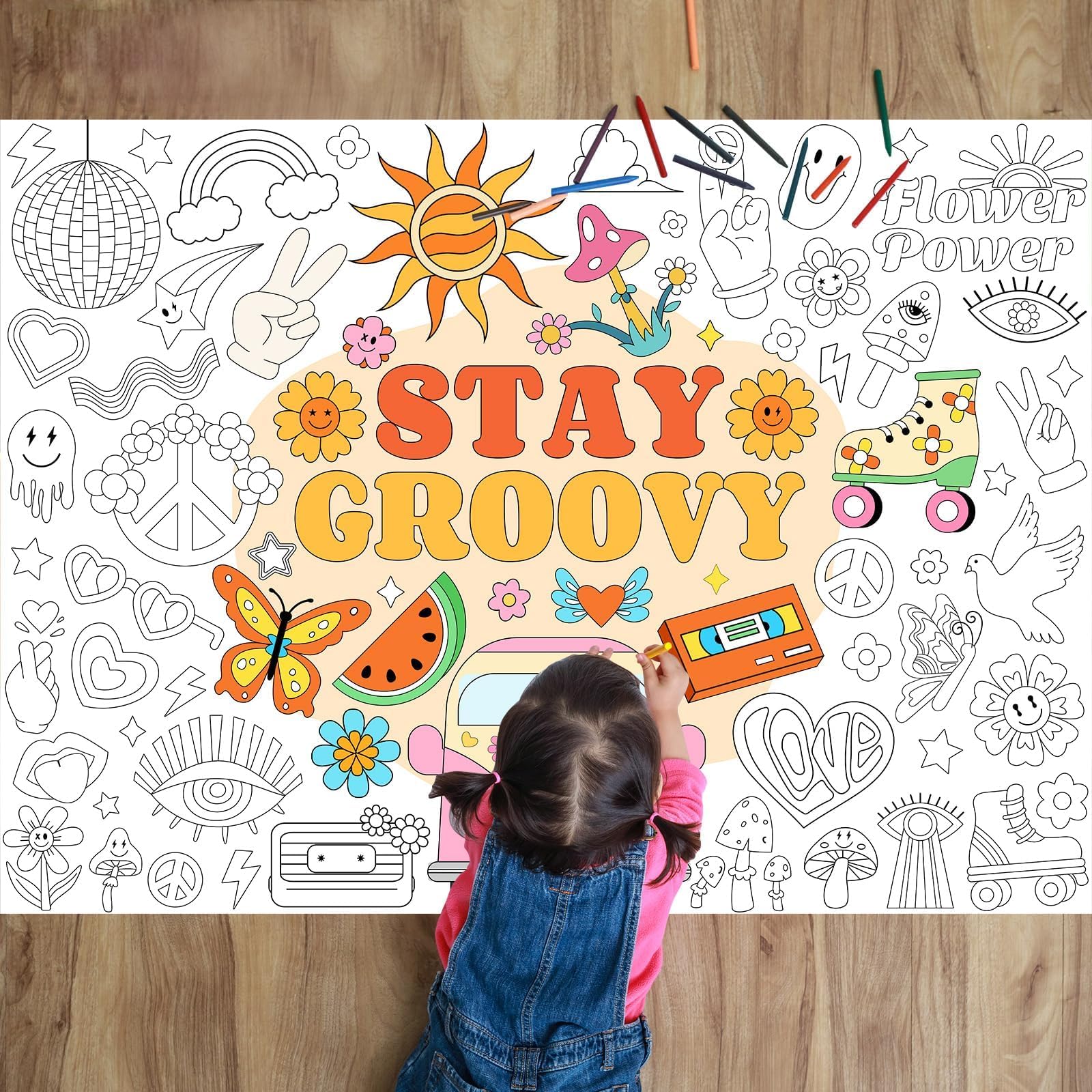 Giant Coloring Poster for Kids Groovy Themed Activity Large Big Boho