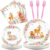 96PCS Woodland Baby Shower Tableware Set Girls Pink Safari
