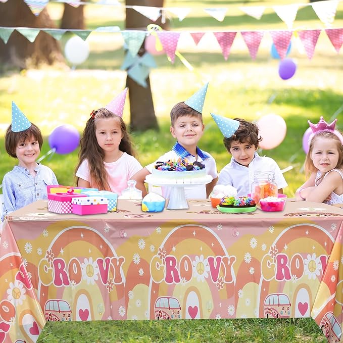 1 Pcs Two Plastic Tablecloths Retro Hippie Boho Party Decorations