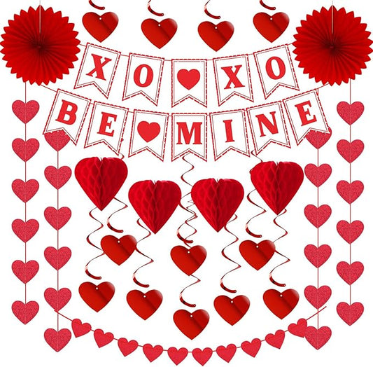 Galentines Party Decoration Valentines Day Heart Garland 25pcs Red