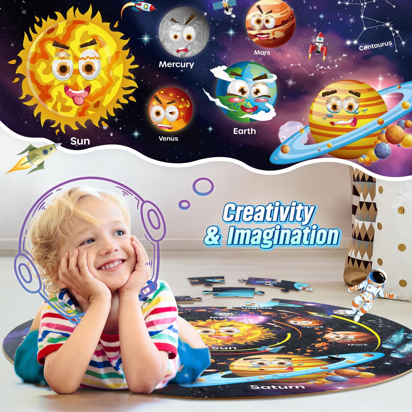 SYNARRY Solar System Floor Puzzles for Kids Ages 4-8, Large 70 Piece