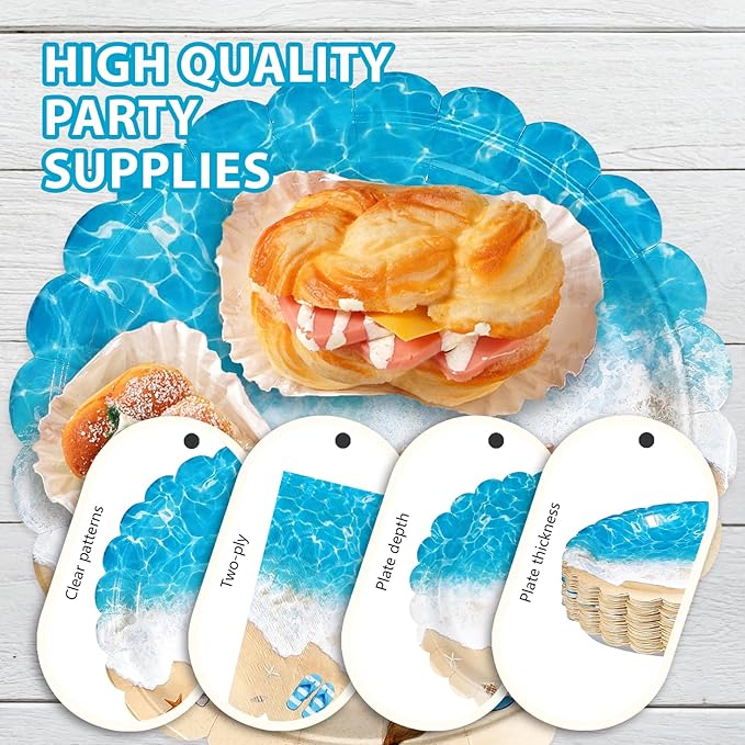 200Pcs Beach Party Decorations Ocean Waves Theme Plates and Napkins