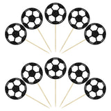 24Pcs Soccer Ball Cupcake Toppers Black Glitter Sports Theme Football