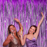 Voircoloria 2 Pack Purple Foil Fringe Backdrop Curtains, Tinsel