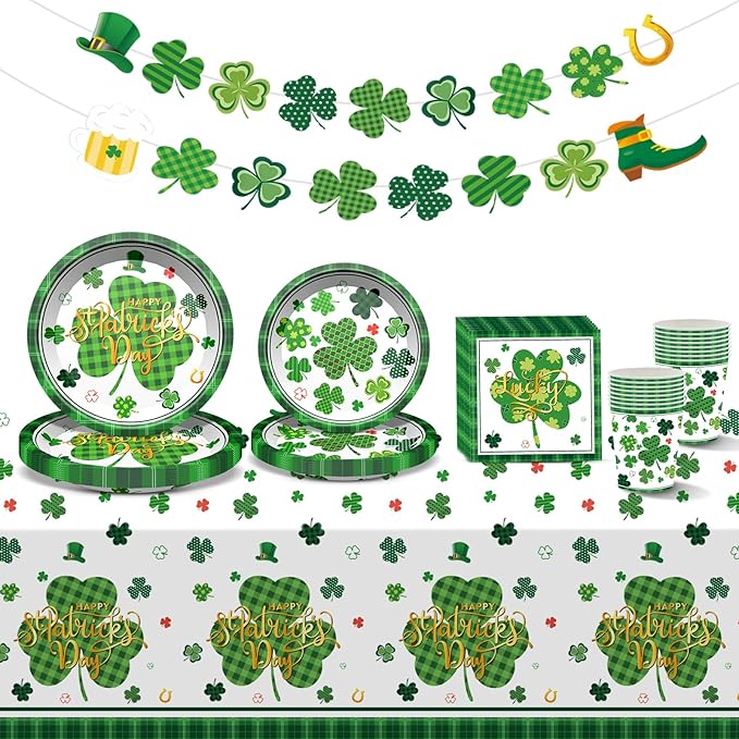 St Patrick's Day Party Supplies Tableware Set Irish Shamrock Themed