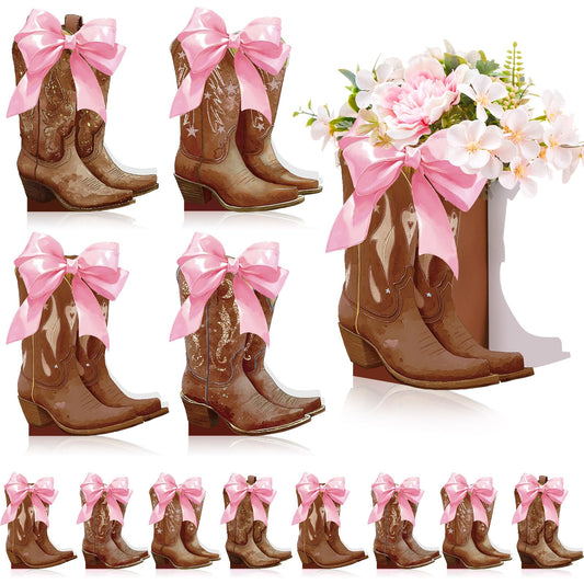 Memorywuu 12 Set Brown Western Cowboy Bow Boots Flower Boxes
