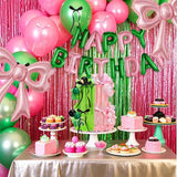 Pink and Green Happy Birthday Balloons, 31”Huge Pink Bow Aluminum