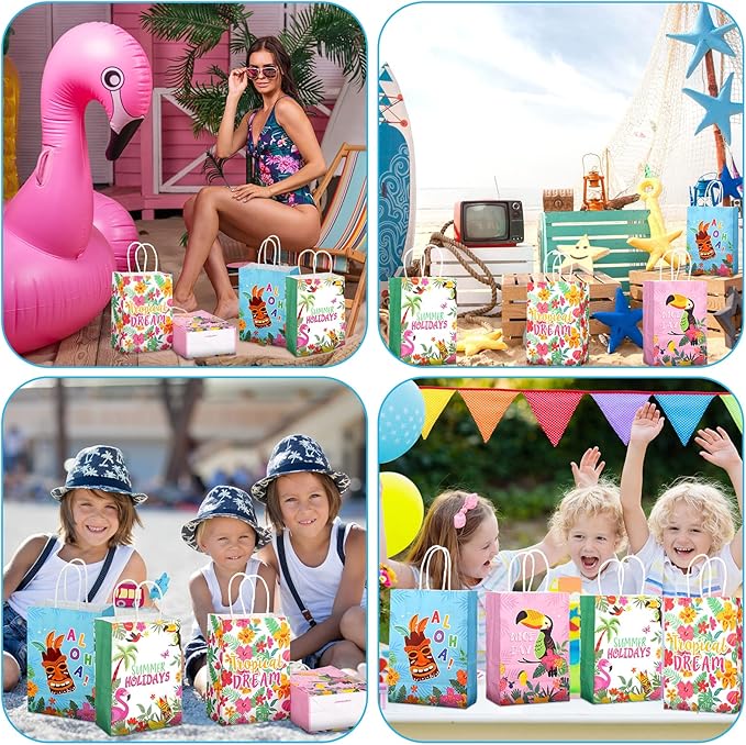 24 Pcs Summer Hawaiian Party Favor Bags Tropical Goodie Gift Paper