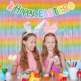 Melsan Pastel Tinsel Backdrop for Easter Decorations, Macaron Rainbow